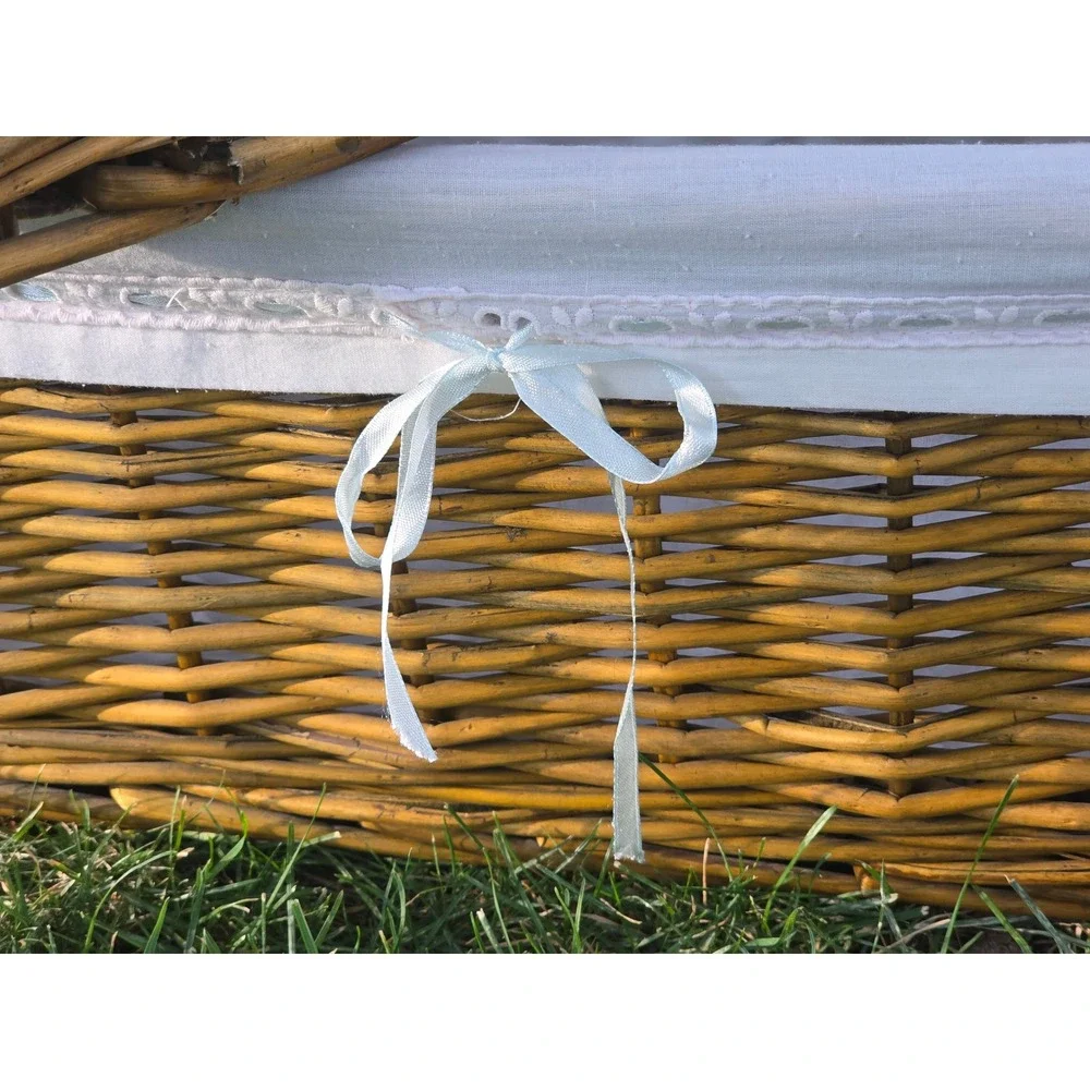 Set of 2 Woven Willow Storage Baskets with Lace Trim Fabric Liners Brown White